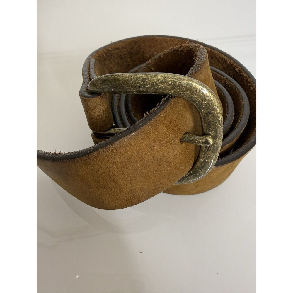 Justin Genuine Leather Brown Suede Western Cowboy Belt Brass Tone Buckle